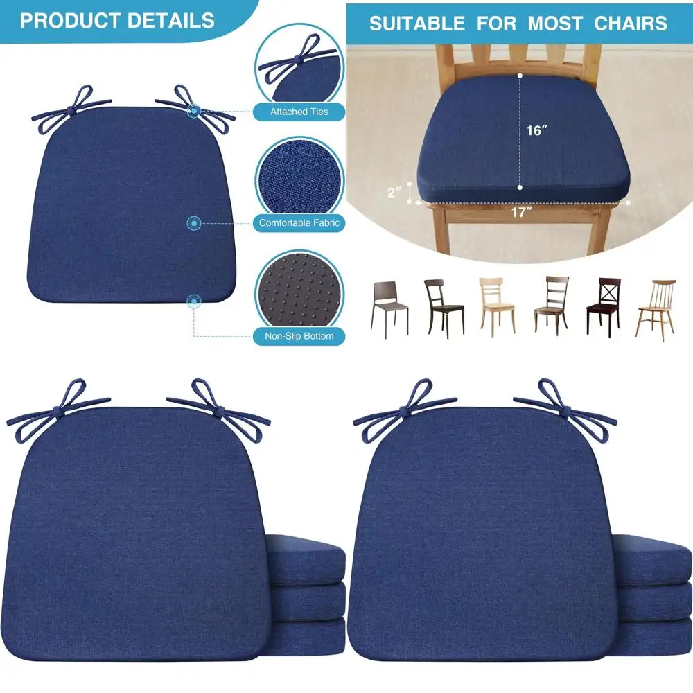Set of 4 Non-Slip 17x16x2 Navy Blue Indoor Dining Chair Cushions with Ties, D-Shaped for Kitchen Chairs
Set of 4 Non-Slip 17x16x2 Navy Blue Indoor Dining Chair Cushions with Ties, D-Shaped for Kitchen Chairs