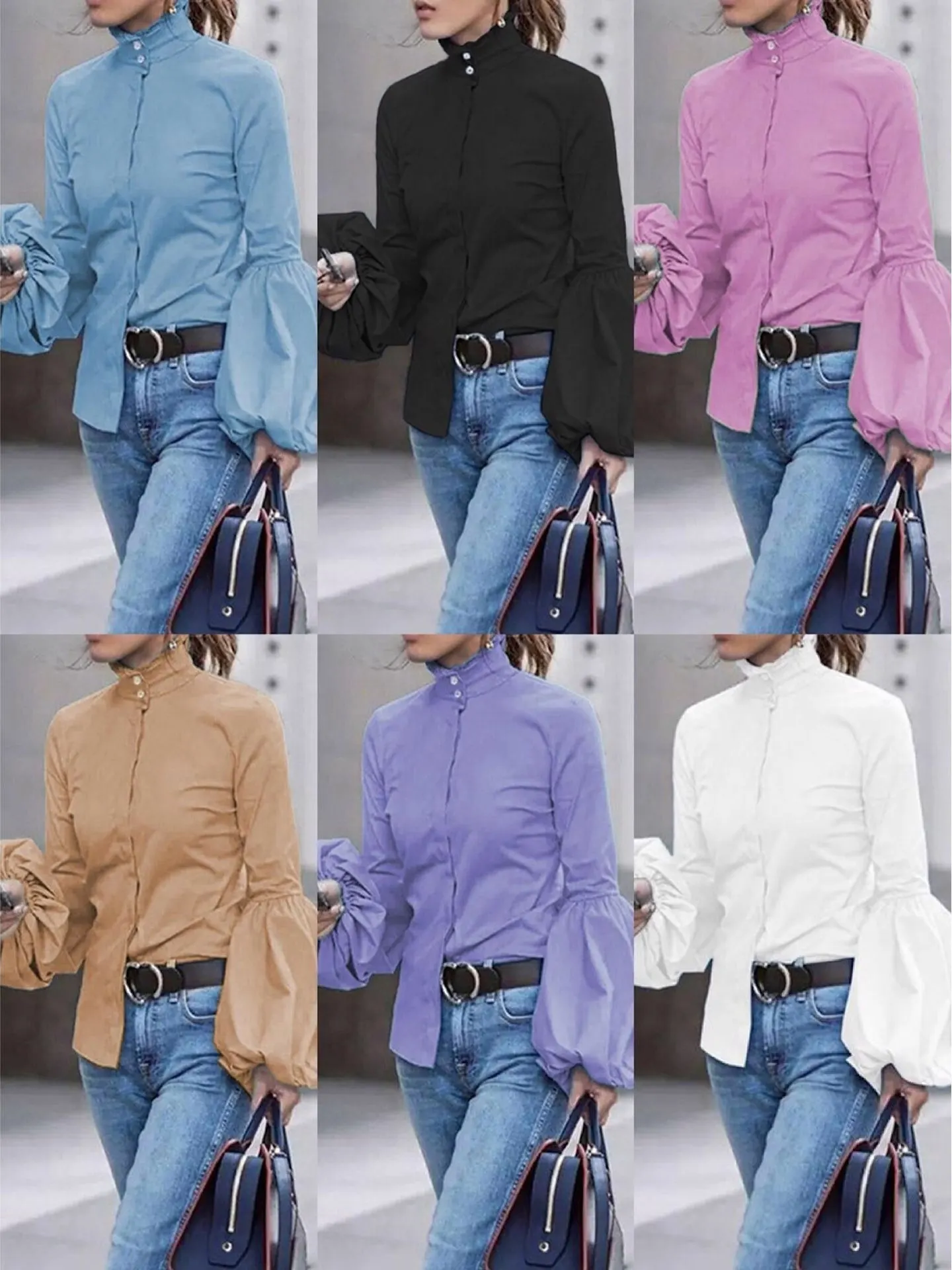 Slim Fit Pure Color Lantern Sve irt Верхний дизайн Женский модный весенне-осенний топ Длинная блузка из полиэстера Quali 
Slim Fit Pure Color Lantern Sve irt Верхний дизайн Женский модный весенне-осенний топ Длинная блузка из полиэстера Quali