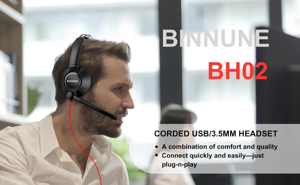 S45eb6bdea3bb432681a9ccbd7ecad513U BINNUNE Business Headsets Wired Work Headphones for Laptop PC Computer with Noise Cancelling Mic for Zoom Office Conference