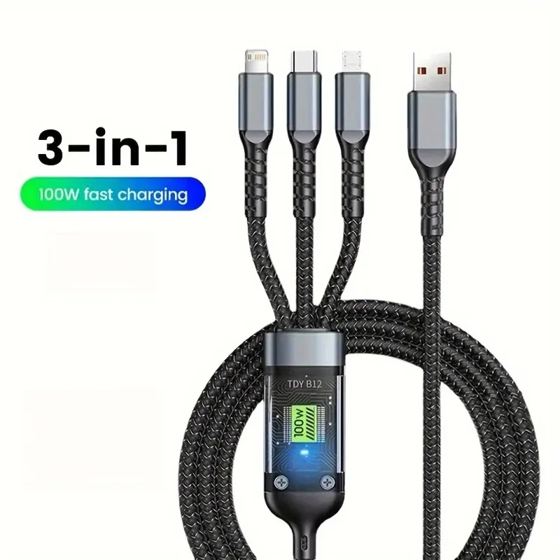 3 in 1 Fast Charging Cable 100W Glowing Charger Wire for iPhone Samsung Xiaomi Huawei Android iOS Type-c
3 in 1 Fast Charging Cable 100W Glowing Charger Wire for iPhone Samsung Xiaomi Huawei Android iOS Type-c