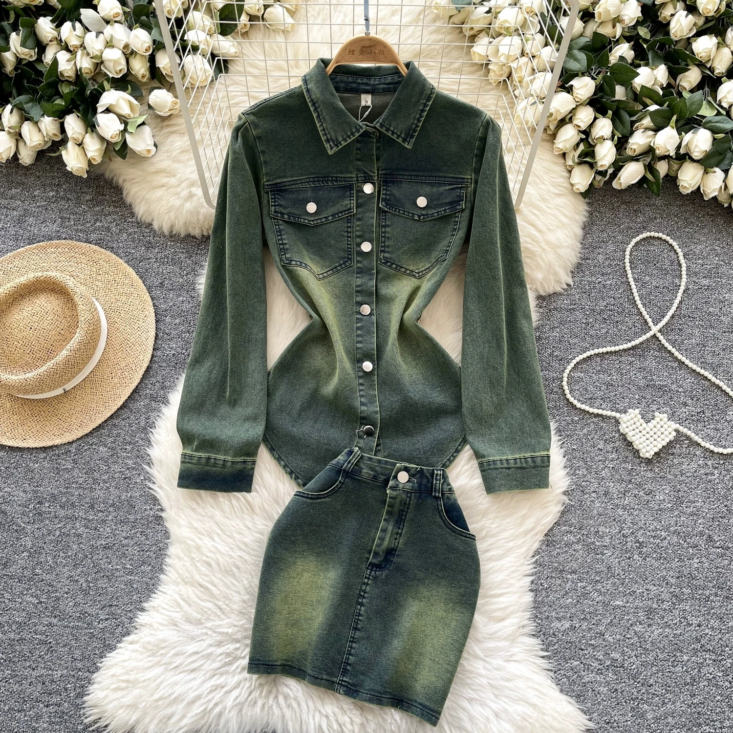 Women Backless Denim Suit Female Lapel Shirt Coat Tops + High Waist Skirt Jeans Two-piece Set
Women Backless Denim Suit Female Lapel Shirt Coat Tops + High Waist Skirt Jeans Two-piece Set