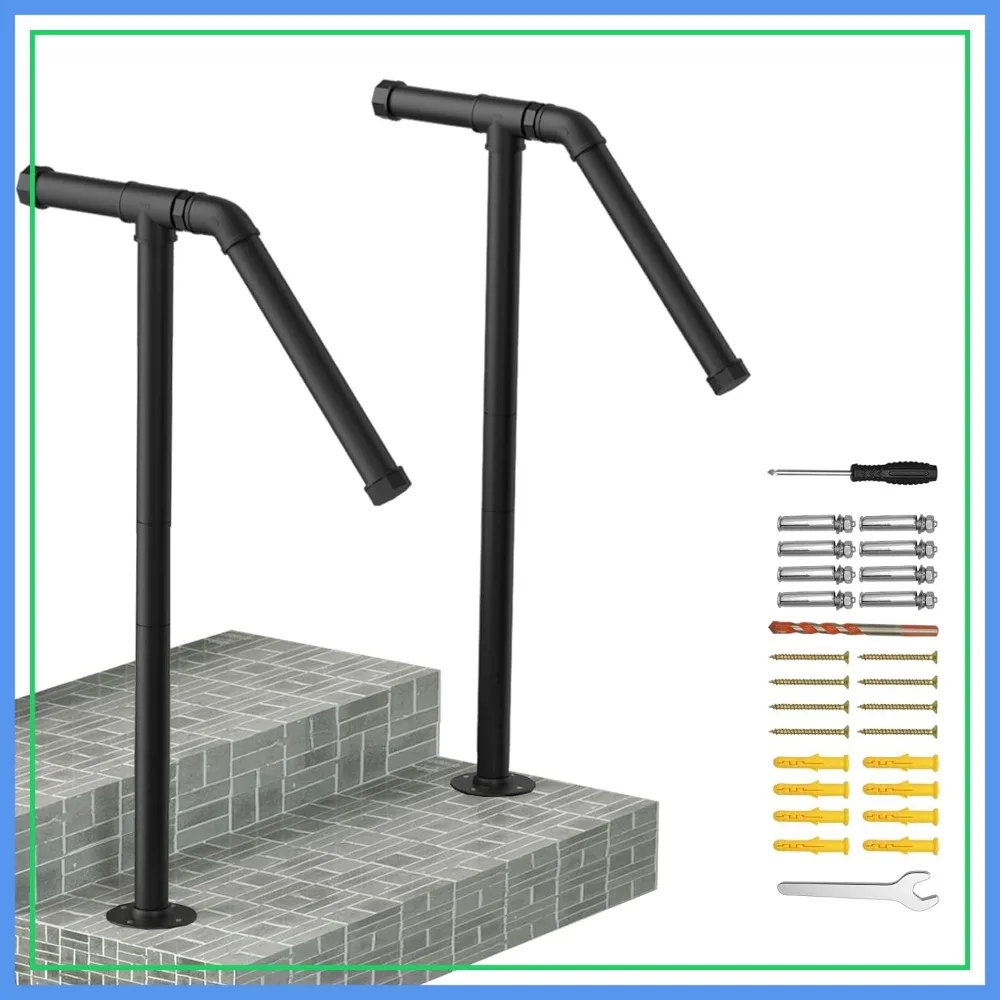 Wrought Iron Handrail Set of 2 for Outdoor Steps, Black Single Post Stair Railing Fit 1-2 Steps
Wrought Iron Handrail Set of 2 for Outdoor Steps, Black Single Post Stair Railing Fit 1-2 Steps