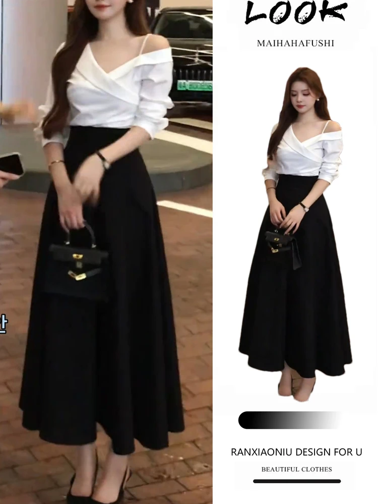 Женский комплект из двух предметов: белый топ с открытыми плечами и юбка А-силуэта, осенний дизайн, с завышенной талией, модный ансамбль
Женский комплект из двух предметов: белый топ с открытыми плечами и юбка А-силуэта, осенний дизайн, с завышенной талией, модный ансамбль