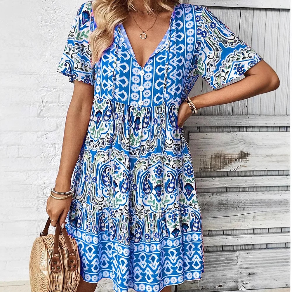 2025 Summer Elegant Women Dress Casual Printed V-neck Dresses Female Spring Trendy Beach Fashion Loose Clothes Ladies Vestidos
2025 Summer Elegant Women Dress Casual Printed V-neck Dresses Female Spring Trendy Beach Fashion Loose Clothes Ladies Vestidos