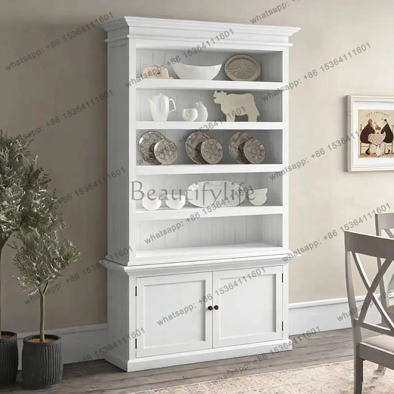 American rural white solid wood bookcase living room multi-layer storage display cabinet
American rural white solid wood bookcase living room multi-layer storage display cabinet