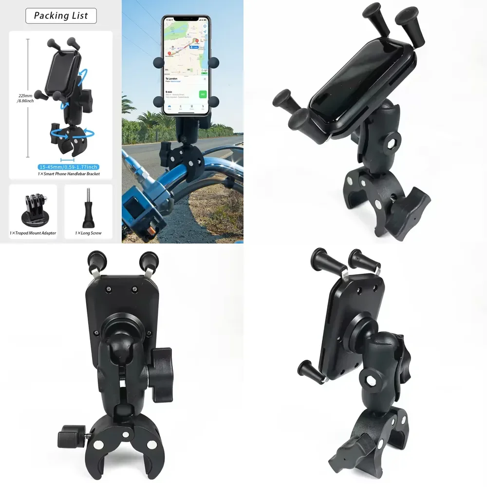 Universal Motorcycle Phone Mount 360 Rotatable Anti-Shake Handlebar Clamp Phone Holder for Bicycle Scooter for 4-7.2"
Universal Motorcycle Phone Mount 360 Rotatable Anti-Shake Handlebar Clamp Phone Holder for Bicycle Scooter for 4-7.2"