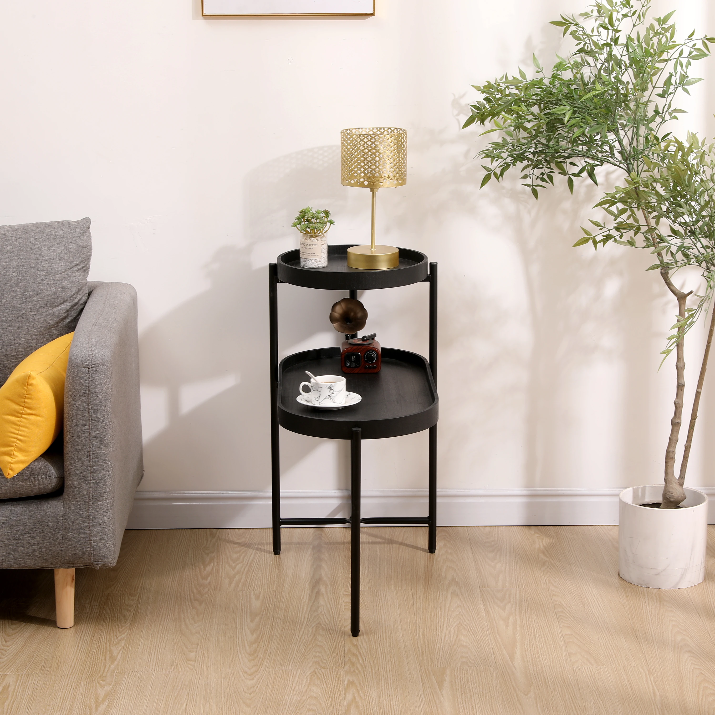 US Stock 2-Tier Black Side Table with Storage Sofa Table for Living Room Metal Frame & Wooden Desk End Table
US Stock 2-Tier Black Side Table with Storage Sofa Table for Living Room Metal Frame & Wooden Desk End Table