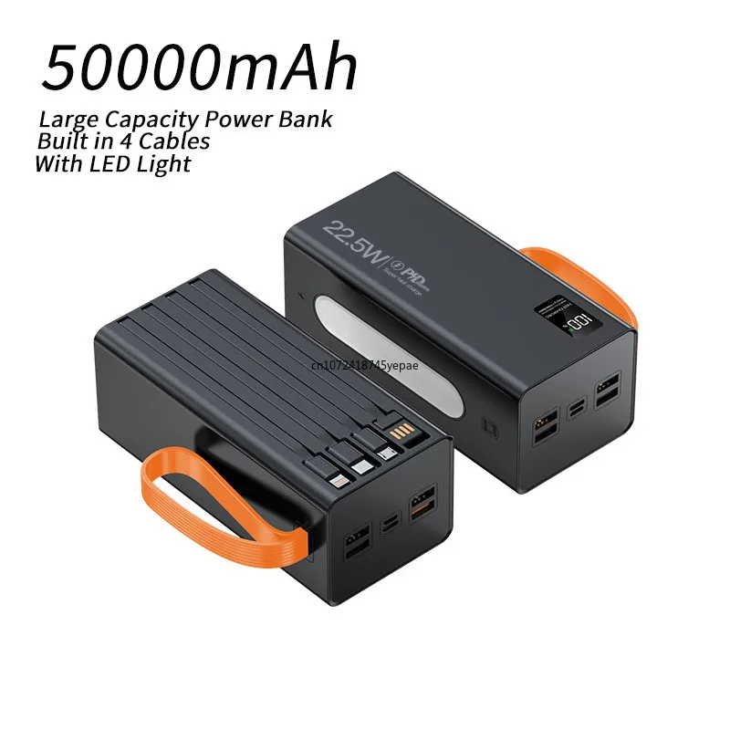 Power Bank 22,5 Вт, сверхбыстрая зарядка, встроенный 4 кабеля, 50000 мАч, внешний запасной аккумулятор для iPhone, Xiaomi, Huawei, портативное зарядное устройство
Power Bank 22,5 Вт, сверхбыстрая зарядка, встроенный 4 кабеля, 50000 мАч, внешний запасной аккумулятор для iPhone, Xiaomi, Huawei, портативное зарядное устройство