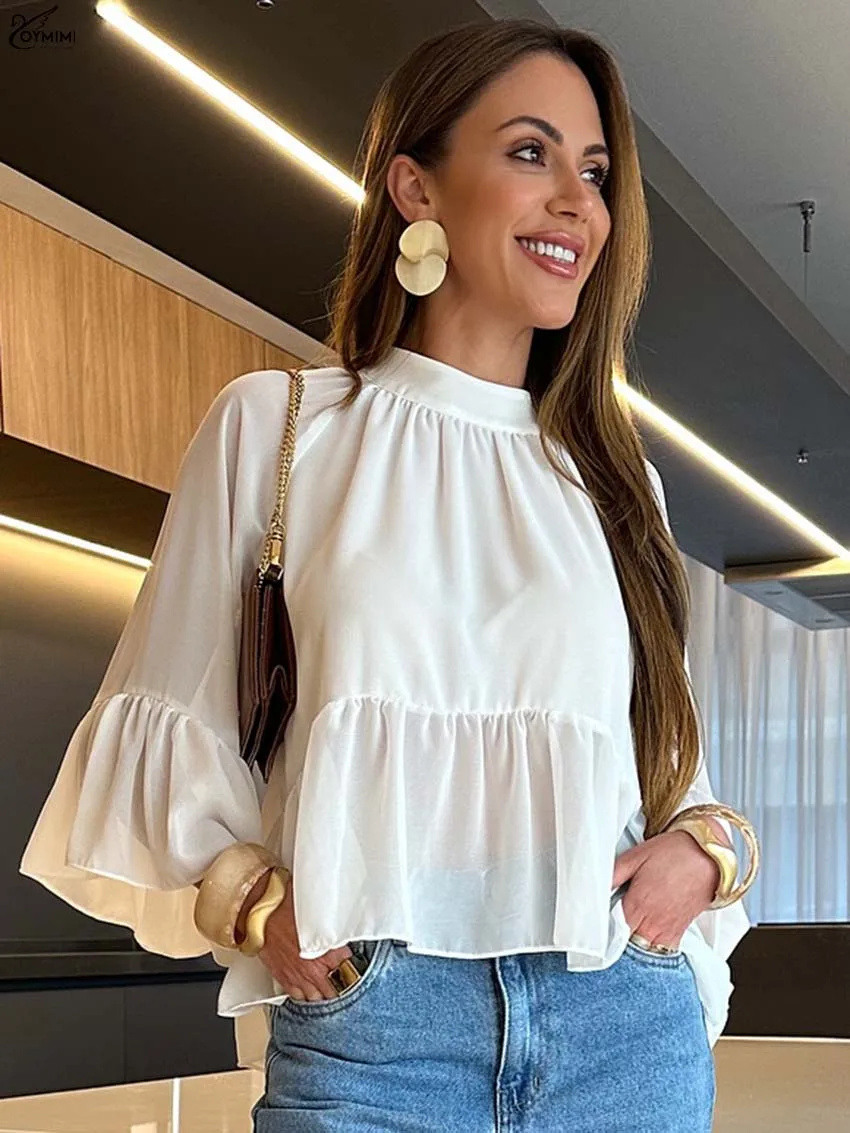 Oymimi Fashion White O-Neck Women's Shirt Elegant Puff Sleeve Loose Blouses Casual New Ruffled Button Blouses Female Clothing 
Oymimi Fashion White O-Neck Women's Shirt Elegant Puff Sleeve Loose Blouses Casual New Ruffled Button Blouses Female Clothing