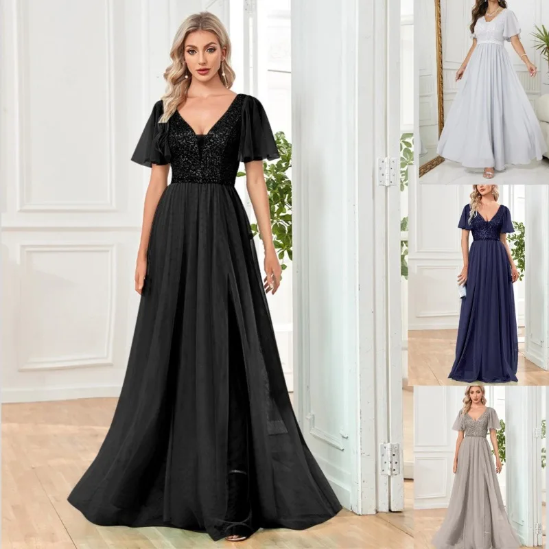 Evening Dress Banquet Dress Skirt V-neck Sexy Short-sleeved Long Dress
Evening Dress Banquet Dress Skirt V-neck Sexy Short-sleeved Long Dress
