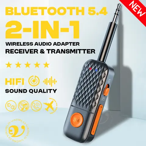 2 In 1 Bluetooth 5.4 Audio Transmitter Receiver 3.5mm AUX Jack Airplane Wireless Adapter Mic For TV Car Kit Speaker PC Headphone