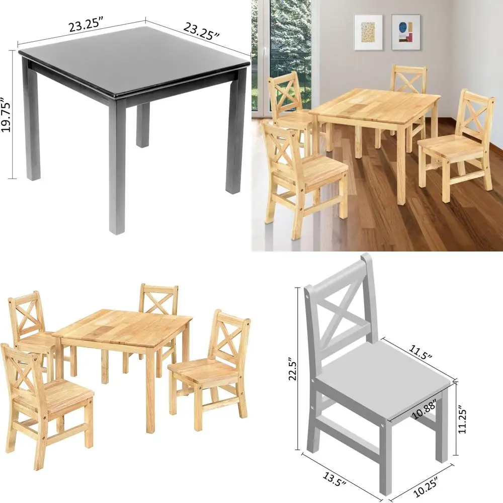 Natural Wood 5-Piece Kids Table and Chair Set with 4 Chairs
Natural Wood 5-Piece Kids Table and Chair Set with 4 Chairs