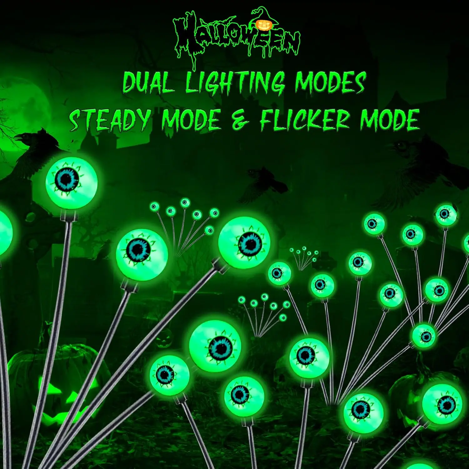 Outdoor Halloween Solar Scary Eyeball Lights Dual Modes Swaying Firefly Pathway Light for Yard Garden Party Decor Set
Outdoor Halloween Solar Scary Eyeball Lights Dual Modes Swaying Firefly Pathway Light for Yard Garden Party Decor Set
