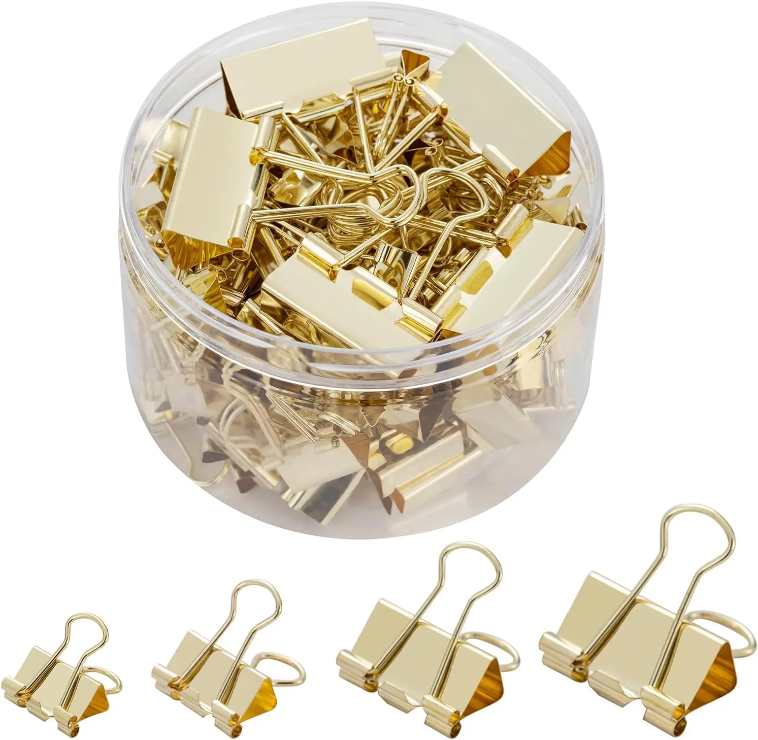 Binder Clips Assorted Sizes, 100 Pcs for Office School Supplies in Gold
Binder Clips Assorted Sizes, 100 Pcs for Office School Supplies in Gold