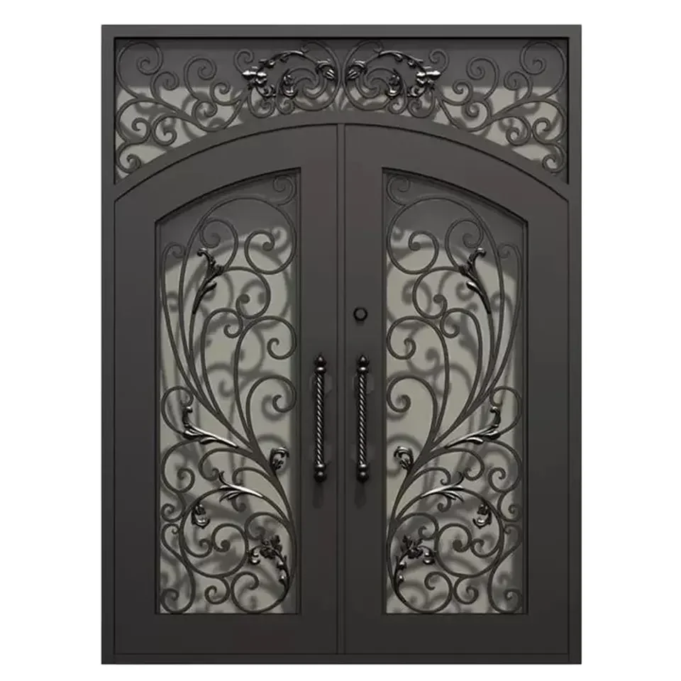 Exquisite handmade wrought iron art double door high quality elegant wrought iron entrance door design
Exquisite handmade wrought iron art double door high quality elegant wrought iron entrance door design