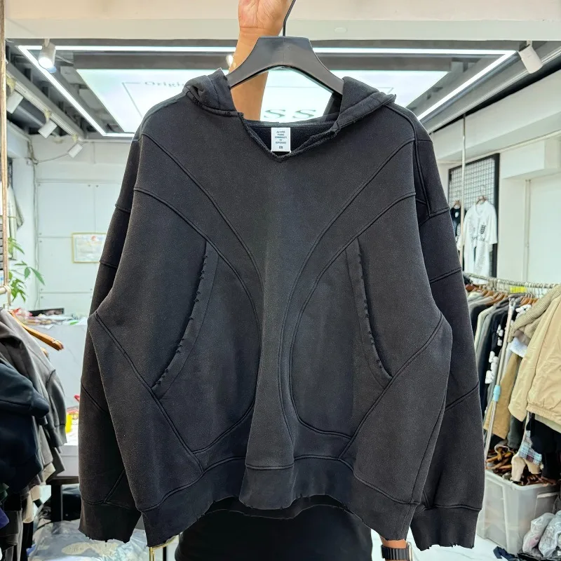 Vintage Tear V Neck Fleece Hoodie Slotting Tool Shape Pockets Men Women Winter Fall Structure Splic Loose Pullovers Sweatshirts
Vintage Tear V Neck Fleece Hoodie Slotting Tool Shape Pockets Men Women Winter Fall Structure Splic Loose Pullovers Sweatshirts