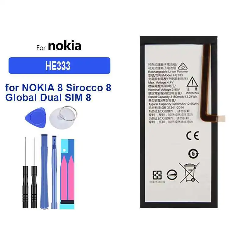 Mobile Phone Battery HE333 3260Mah For Nokia 8 Sirocco Global Dual Sim TD-Lte Hmd Avatar
Mobile Phone Battery HE333 3260Mah For Nokia 8 Sirocco Global Dual Sim TD-Lte Hmd Avatar