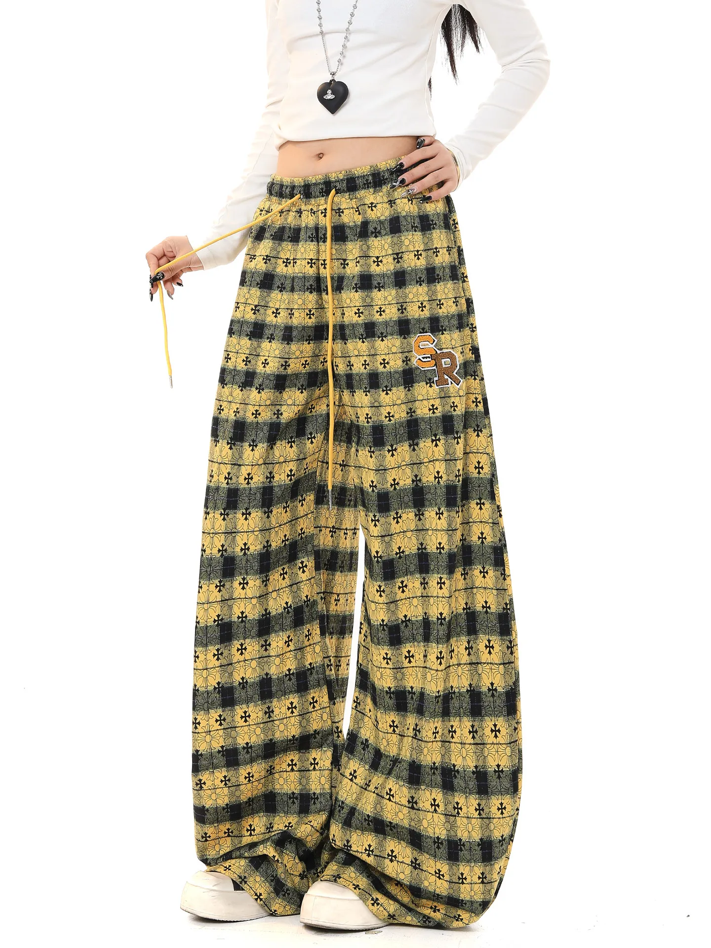 Retro American Embroidered Plaid Casual Pants Women's Spring Autumn Loose Versatile Dstring Drapey Wide Leg Long Pants
Retro American Embroidered Plaid Casual Pants Women's Spring Autumn Loose Versatile Dstring Drapey Wide Leg Long Pants