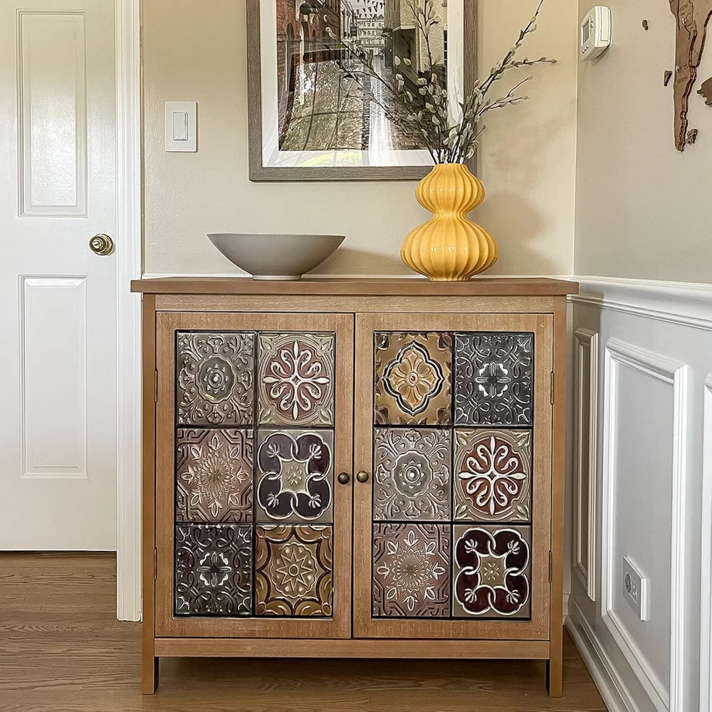 Farmhouse bohemian style storage cabinets, solid wood frame, small buffet sideboard in living room entry
Farmhouse bohemian style storage cabinets, solid wood frame, small buffet sideboard in living room entry