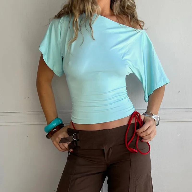 Tuularose Solid Ruched Vest Top Women's Slanted Shoulders Short Sleeve Pullover T Shirt Lady Fashion Office Lady Slim Top Women
Tuularose Solid Ruched Vest Top Women's Slanted Shoulders Short Sleeve Pullover T Shirt Lady Fashion Office Lady Slim Top Women