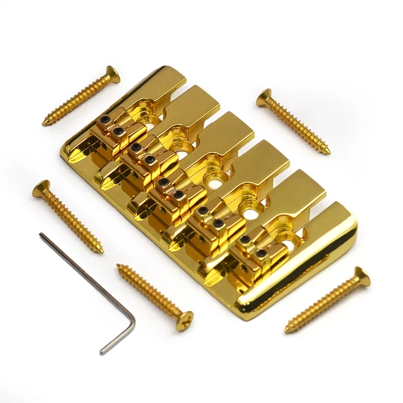 Vintage 5 String Locked Saddle Bass Bridge 95x49.5MM Bottom Through String Spacing 16.5MM Bass Fixed Bridge Black/Gold/Chrome 
Vintage 5 String Locked Saddle Bass Bridge 95x49.5MM Bottom Through String Spacing 16.5MM Bass Fixed Bridge Black/Gold/Chrome