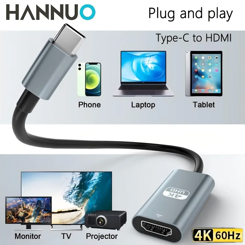 HANNUO USB Type C to HDMI-compatible Adapter HD 4K 60Hz Cable Video Conversion Cable for HDTV Macbook Samsung USB-C USB3.1
HANNUO USB Type C to HDMI-compatible Adapter HD 4K 60Hz Cable Video Conversion Cable for HDTV Macbook Samsung USB-C USB3.1