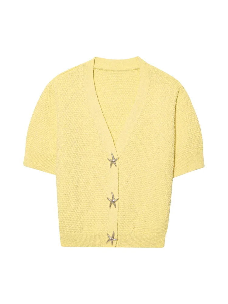 TRZA Women's Fashion Star Button Knit Cardigan Sweater V-Neck Short Sleeve Butter Yellow Chic Top Outerwear
TRZA Women's Fashion Star Button Knit Cardigan Sweater V-Neck Short Sleeve Butter Yellow Chic Top Outerwear
