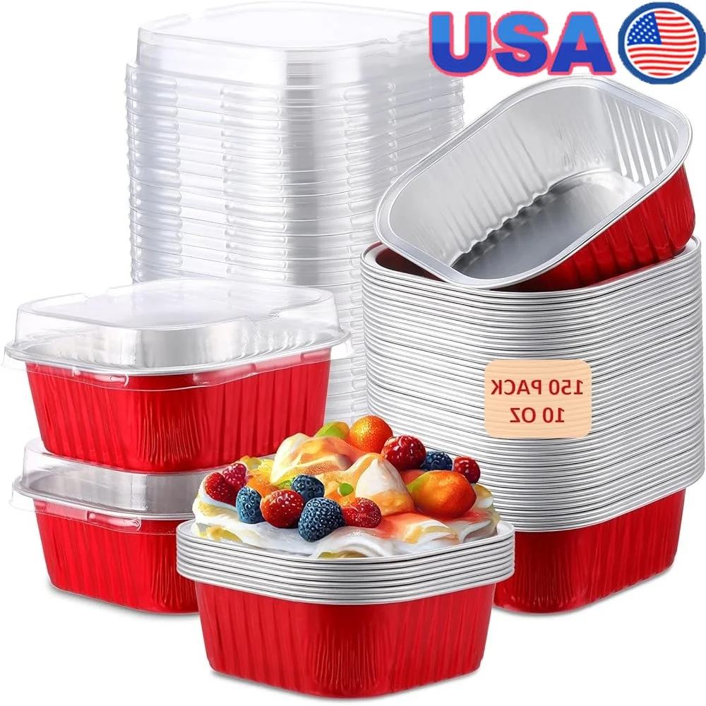 150 Pieces 10 oz Mini Cake Pans with Lids Aluminum Foil Baking Cups Square Disposable Cupcake Cups 4th of July Baking Tins
150 Pieces 10 oz Mini Cake Pans with Lids Aluminum Foil Baking Cups Square Disposable Cupcake Cups 4th of July Baking Tins