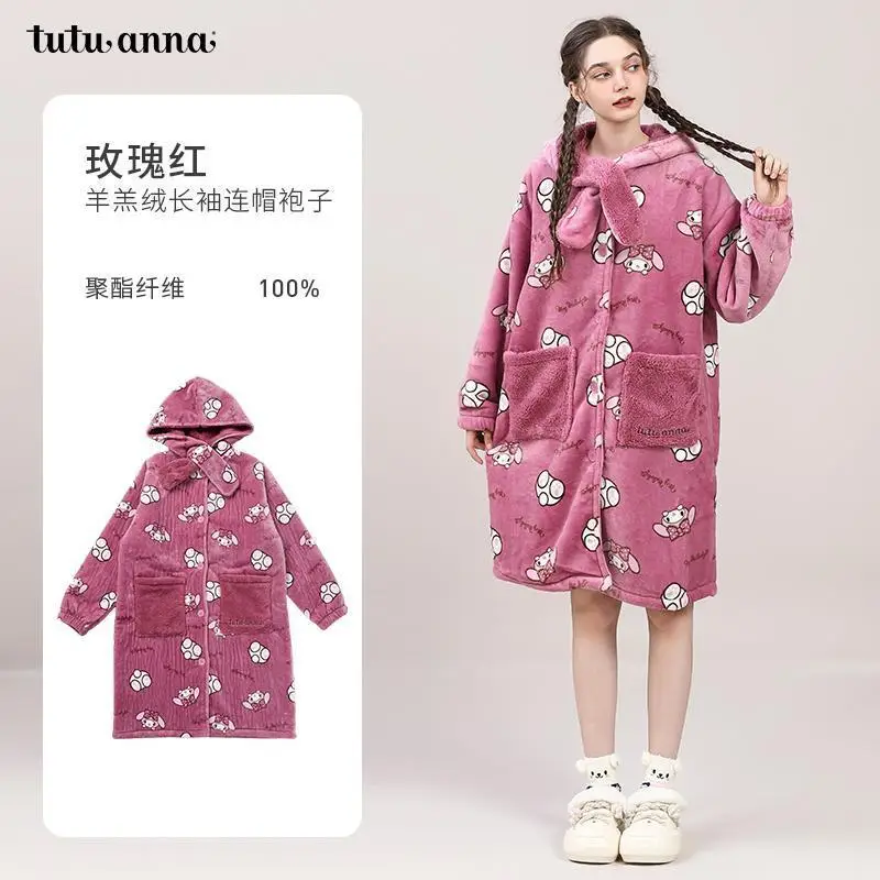 Sanrio Women's Warm Pajamas Hello Kitty Coral Velvet Nightgown Autumn and Winter Style Thickened Hooded Home Clothes Hot Style
Sanrio Women's Warm Pajamas Hello Kitty Coral Velvet Nightgown Autumn and Winter Style Thickened Hooded Home Clothes Hot Style