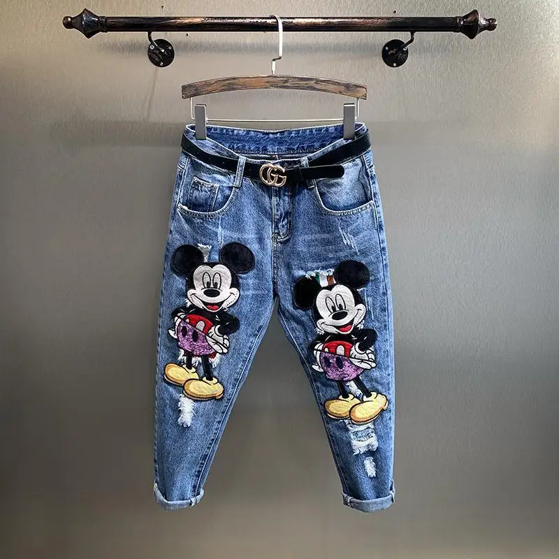 Disney Mickey Embroidered Sequins Women Jeans Korean Style Fashion Trend Straight Pants Spring Autumn New Loose Versatile Pants
Disney Mickey Embroidered Sequins Women Jeans Korean Style Fashion Trend Straight Pants Spring Autumn New Loose Versatile Pants