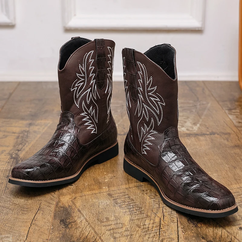 Мужские высокие сапоги из искусственной кожи на низком каблуке с острым носком, модные ковбойские сапоги в стиле вестерн, размер 38-46
Мужские высокие сапоги из искусственной кожи на низком каблуке с острым носком, модные ковбойские сапоги в стиле вестерн, размер 38-46