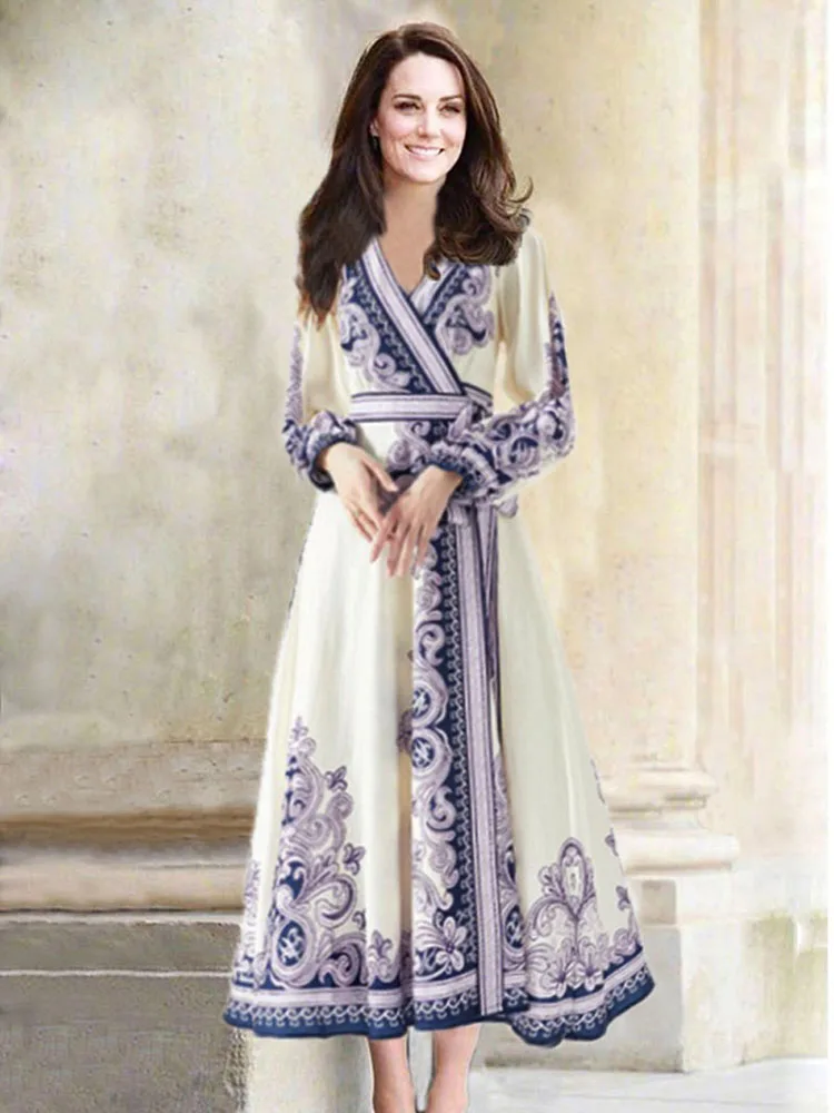 Princess Kate Dress 2023 Women Casual Dress Long Sleeves V-Neck Floral Print Elegant Long Party Dresses NP2003C
Princess Kate Dress 2023 Women Casual Dress Long Sleeves V-Neck Floral Print Elegant Long Party Dresses NP2003C
