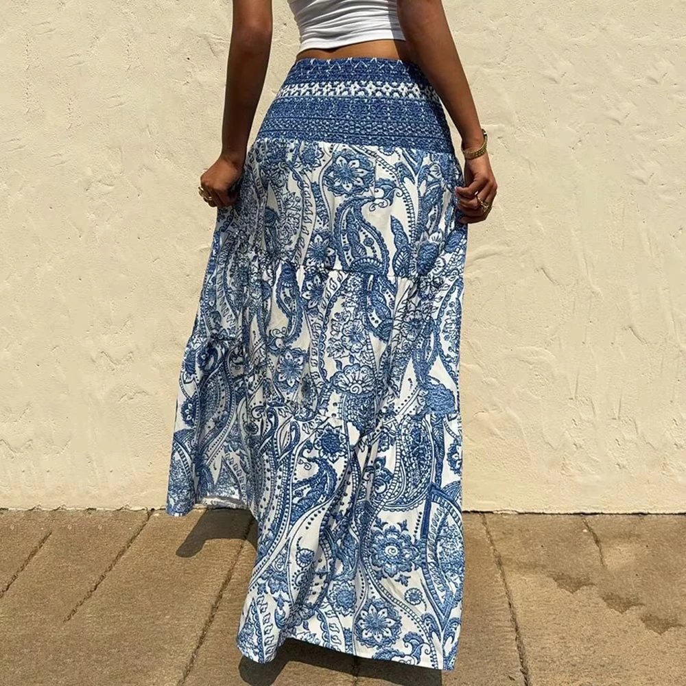 Elegant Bohemian Blue White Print Maxi Skirt High Waist Loose Casual Long Skirt Fashion Summer Streetwear Skirt For Ladies
Elegant Bohemian Blue White Print Maxi Skirt High Waist Loose Casual Long Skirt Fashion Summer Streetwear Skirt For Ladies