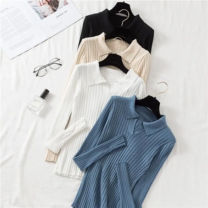 Autumn Winter Women's Pullover Solid Base Sweater Lapel Polo Neck Knitted Bottoming Top Elastic Casual Slim All-match Sweaters
Autumn Winter Women's Pullover Solid Base Sweater Lapel Polo Neck Knitted Bottoming Top Elastic Casual Slim All-match Sweaters