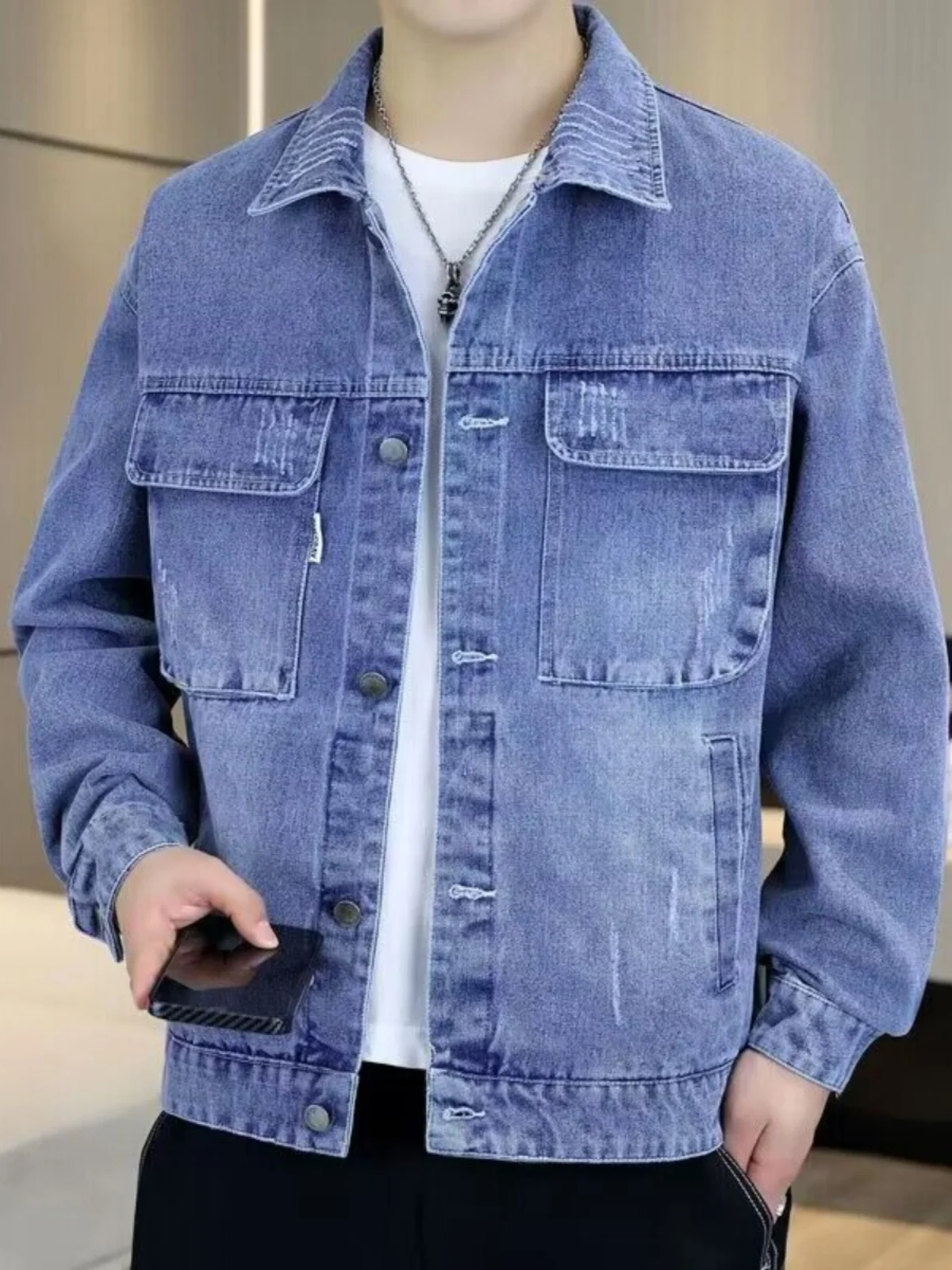 Casual Loose Men's Denim Jaet Spring Autumn Faion Brand Hong Kong Sle Workwear Leisure Coat Youth ular Stand Fit
Casual Loose Men's Denim Jaet Spring Autumn Faion Brand Hong Kong Sle Workwear Leisure Coat Youth ular Stand Fit