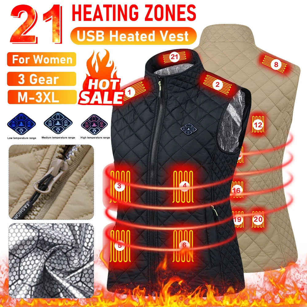 Women 21 Heating Zones Vest Autumn and Winter Electric Heated Jackets USB Heating Vest Outdoor Thermal Winter Warm Jacket M-3XL
Women 21 Heating Zones Vest Autumn and Winter Electric Heated Jackets USB Heating Vest Outdoor Thermal Winter Warm Jacket M-3XL