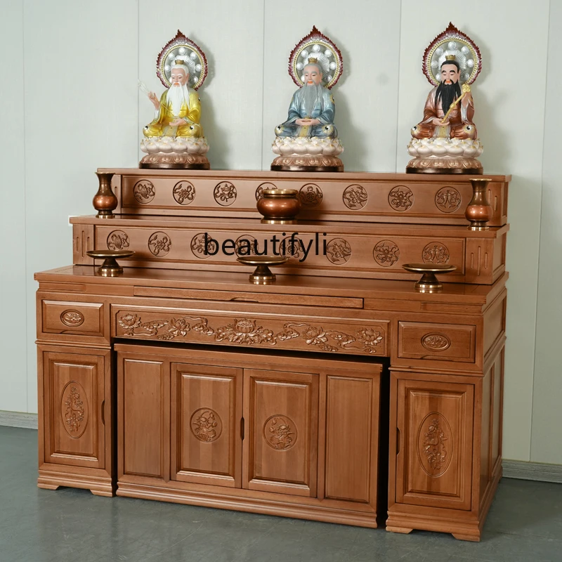 Offering table Solid wood incense case Household shrine Offering incense table on the shrine Three-layer offering table 
Offering table Solid wood incense case Household shrine Offering incense table on the shrine Three-layer offering table