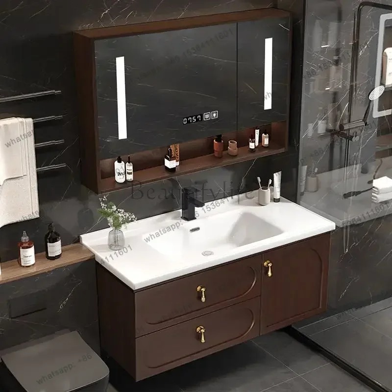 Modern new Chinese oak bathroom cabinet combination bathroom ceramic integrated intelligent washbasin cabinet
Modern new Chinese oak bathroom cabinet combination bathroom ceramic integrated intelligent washbasin cabinet