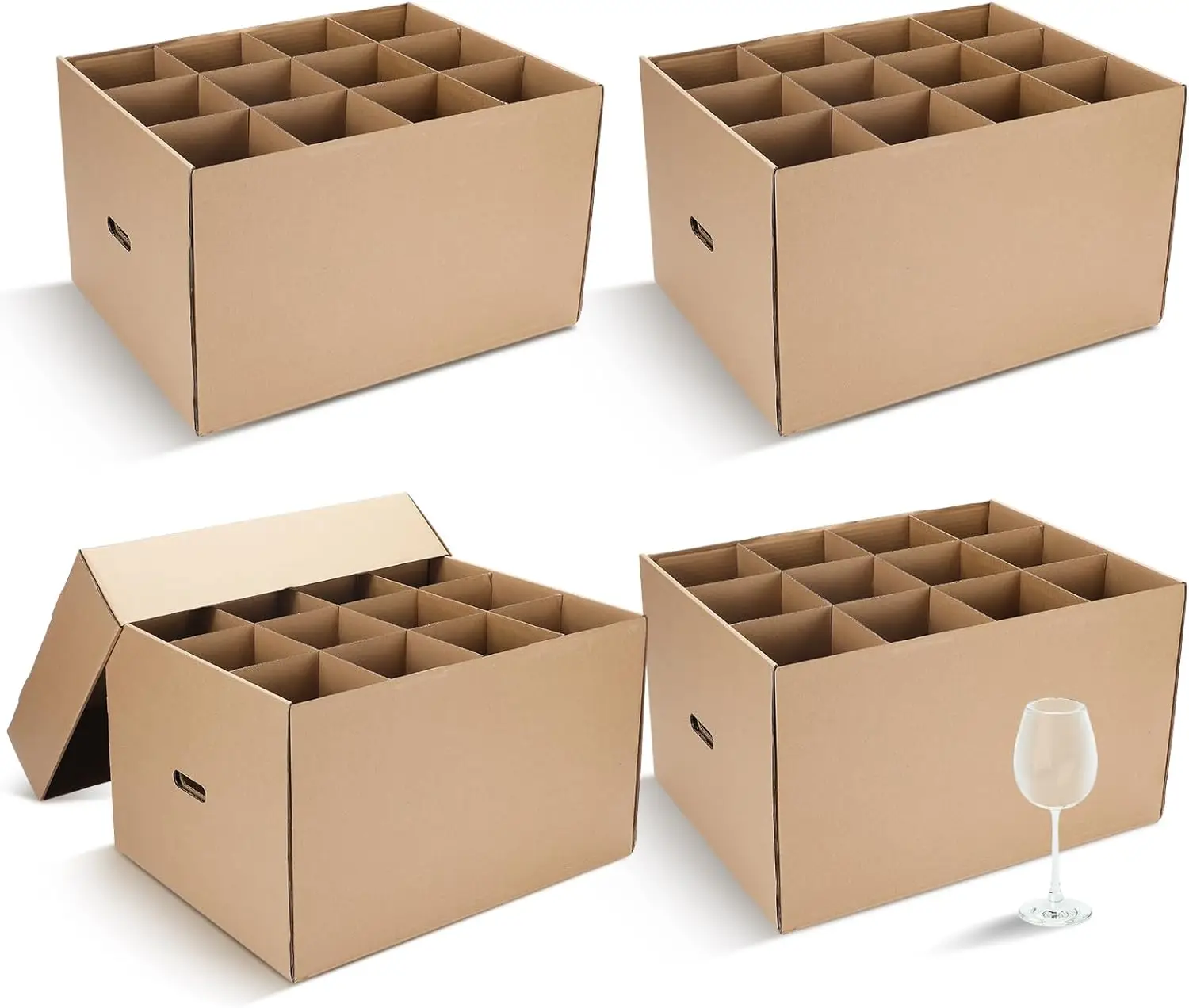 4 Pack Wine Glass Moving Boxes with Handles and Lids for Kitchen, Brown 20x15x12 Inches
4 Pack Wine Glass Moving Boxes with Handles and Lids for Kitchen, Brown 20x15x12 Inches