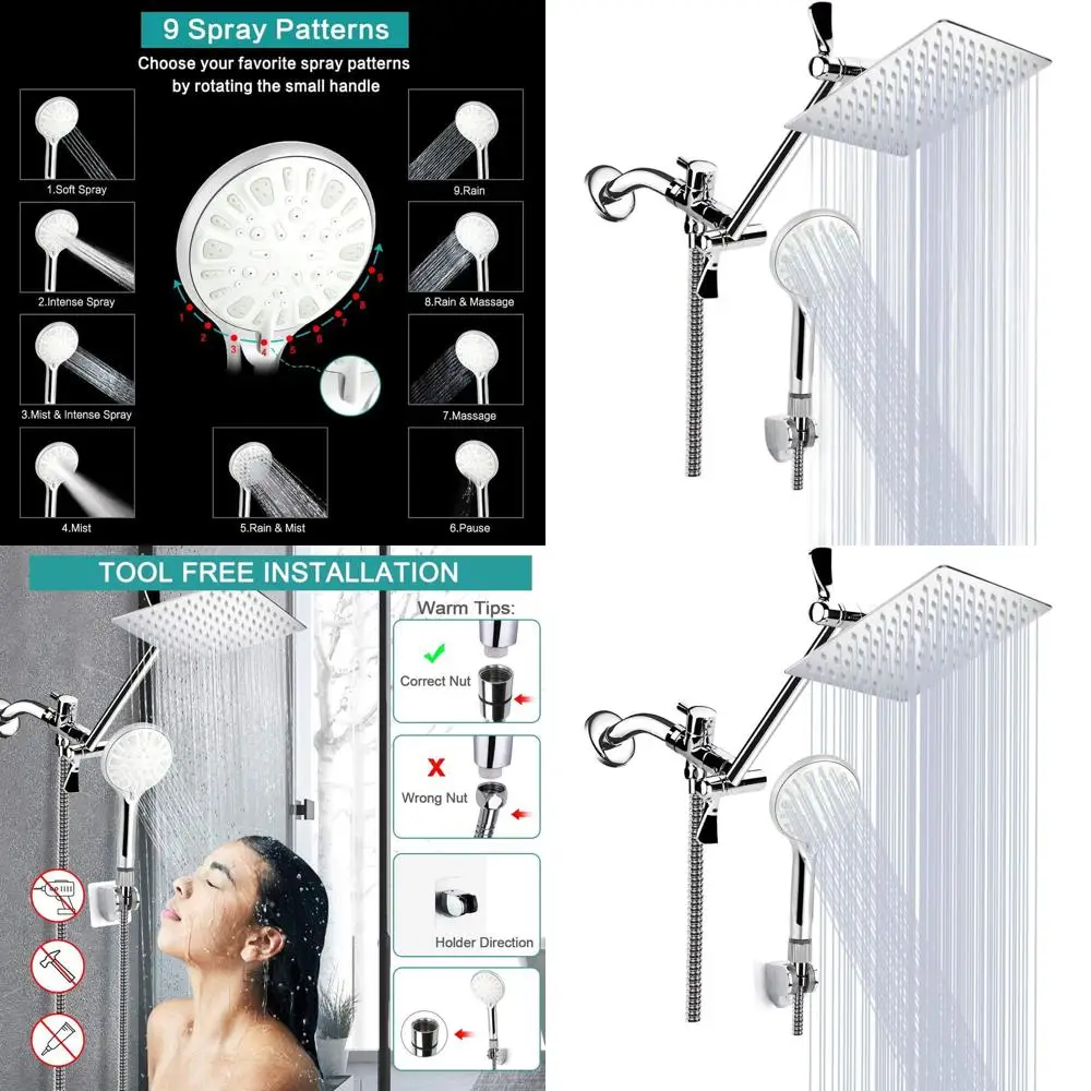 12 Pure Rainfall Shower Combo with 11 Extension Arm, 9-Setting Adjustable, Anti-leak Shower with Holder
12 Pure Rainfall Shower Combo with 11 Extension Arm, 9-Setting Adjustable, Anti-leak Shower with Holder