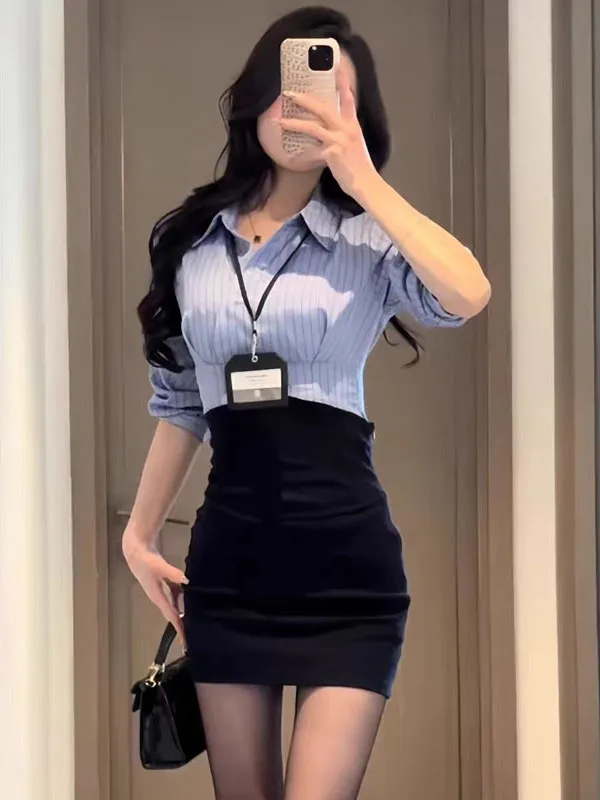 Spicy Girl Elegantly Ladylike Striped Collar Shirt Top High Waist Short Skirt Two Piece Set Women Spring Fashion Outfit
Spicy Girl Elegantly Ladylike Striped Collar Shirt Top High Waist Short Skirt Two Piece Set Women Spring Fashion Outfit