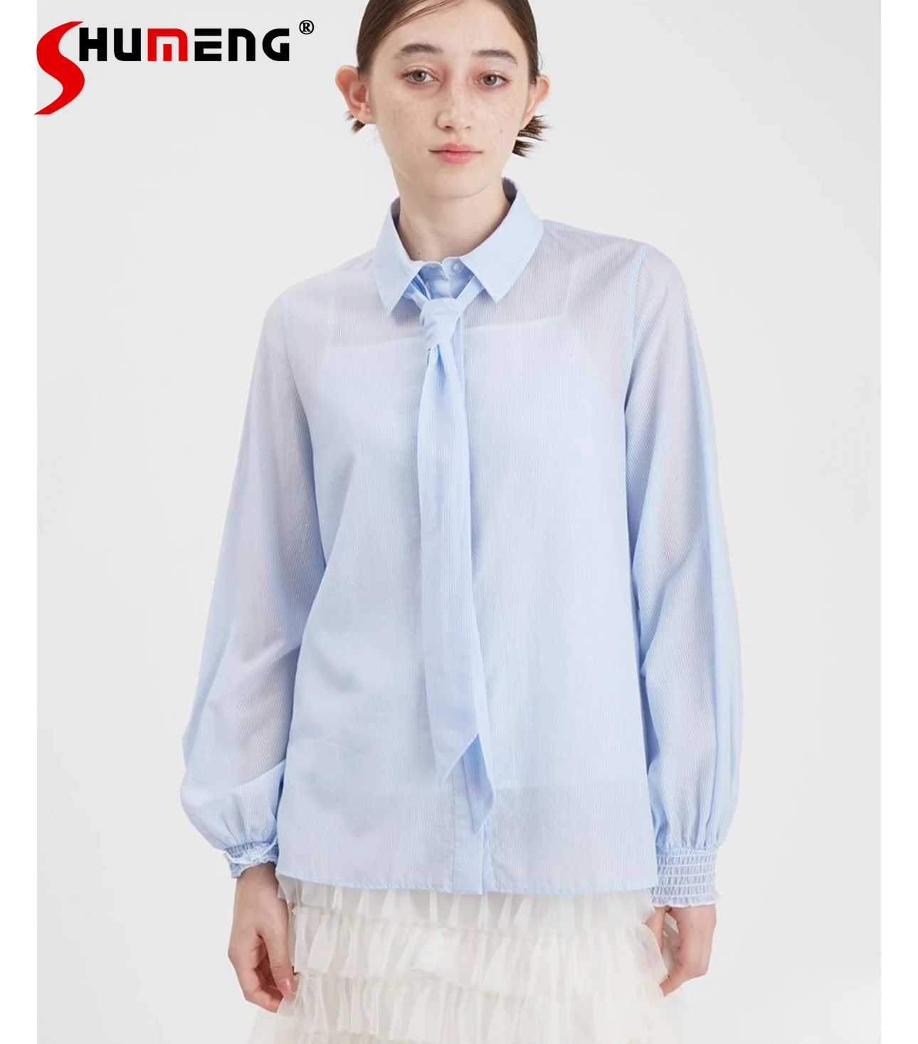 2025 New Japanese Sweet Fashion Loose Shirt Women's Bow Strap Blue Casual Long-sleeved Blouses Ladies French Thin Top Spring
2025 New Japanese Sweet Fashion Loose Shirt Women's Bow Strap Blue Casual Long-sleeved Blouses Ladies French Thin Top Spring