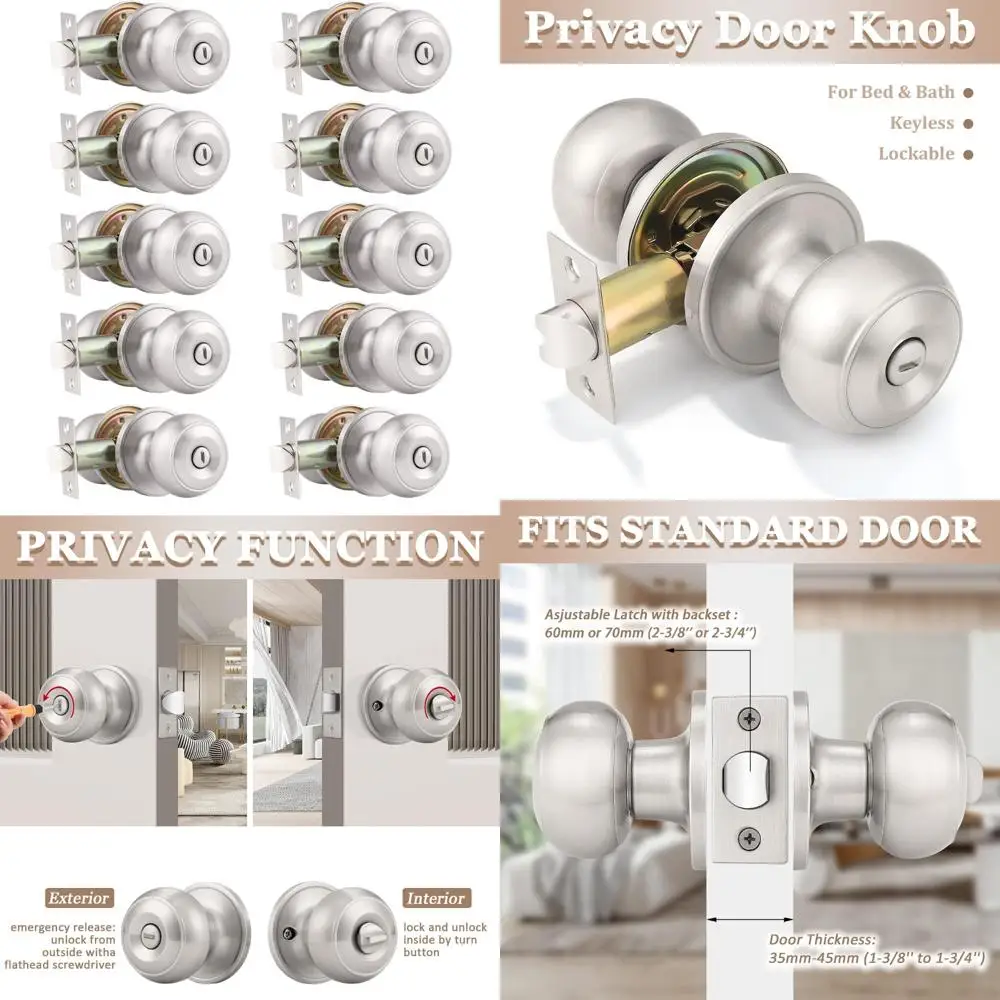 Комплект из 10 круглых дверных ручек с поворотным замком для большого пальца, внутренние/наружные замки без ключа для повышенной безопасности и удобства
Комплект из 10 круглых дверных ручек с поворотным замком для большого пальца, внутренние/наружные замки без ключа для повышенной безопасности и удобства