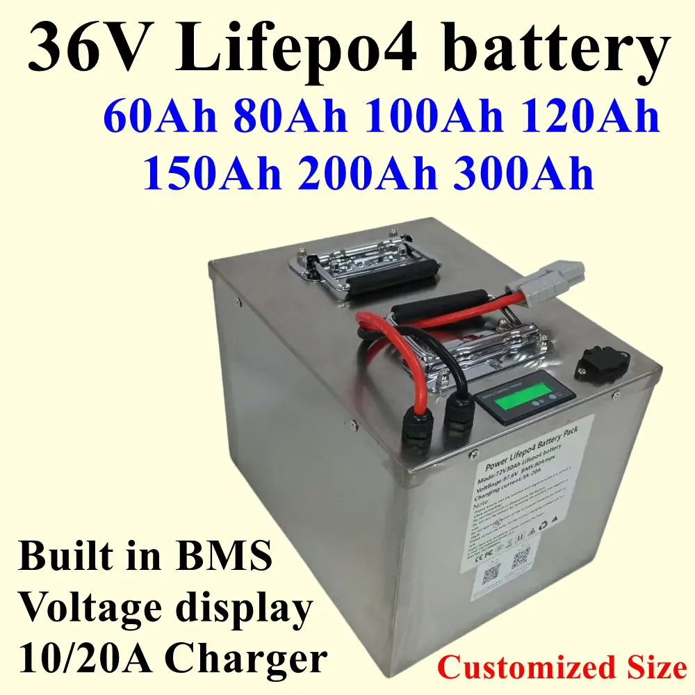 36V 60Ah 80Ah 100Ah 120Ah 150Ah 200Ah 300ah LifePo4 Battery pack, BMS for 3600w Golf Cart, Electric Vehicle boat +43.8V Charger
36V 60Ah 80Ah 100Ah 120Ah 150Ah 200Ah 300ah LifePo4 Battery pack, BMS for 3600w Golf Cart, Electric Vehicle boat +43.8V Charger