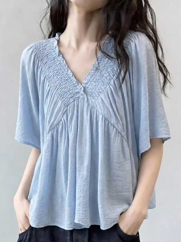Light Blue V-Neck Short Sleeve Shirt Women's plus Size Summer New Style Shoulder-Length Cover Belly Cute Top Korean Style Com...
Light Blue V-Neck Short Sleeve Shirt Women's plus Size Summer New Style Shoulder-Length Cover Belly Cute Top Korean Style Com...