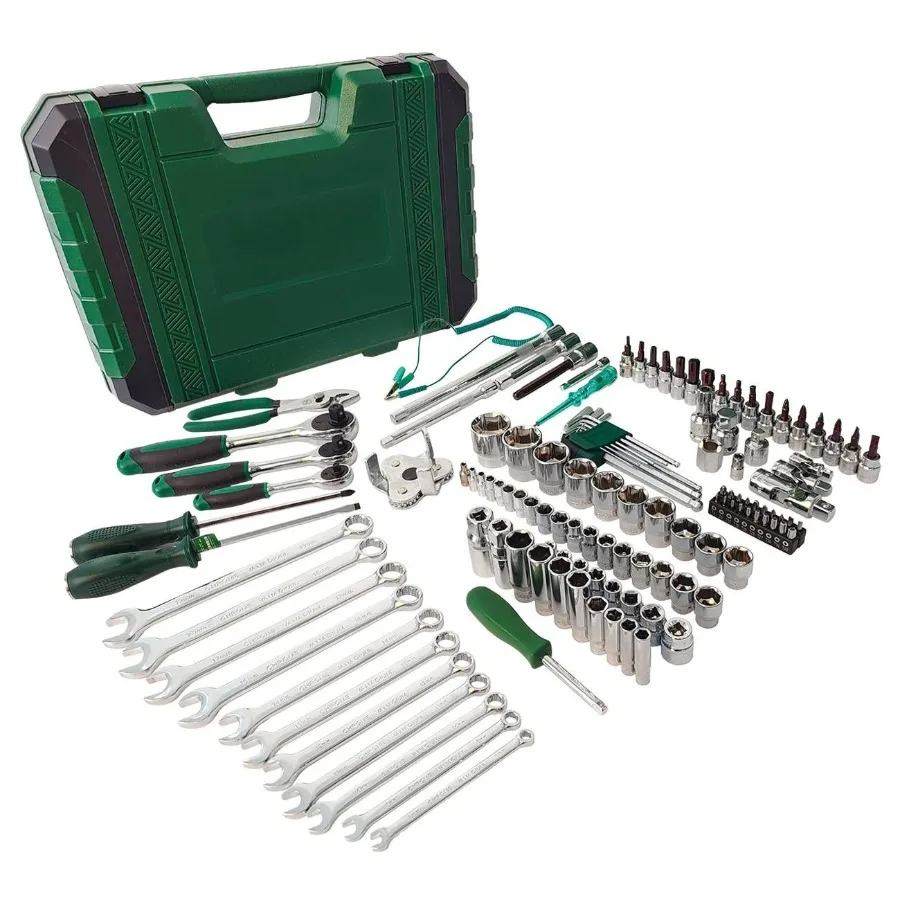 124Piece Mechanics Tool Set 1 2 1 4 3 8 Drive Socket Tool Set Including Ratchet Set Metric Sockets Wrenches Sets for Auto Repai
124Piece Mechanics Tool Set 1 2 1 4 3 8 Drive Socket Tool Set Including Ratchet Set Metric Sockets Wrenches Sets for Auto Repai