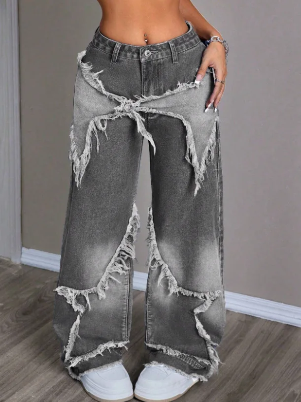 Новые сверхпрочные потертые джинсы в стиле ретро со звездами в стиле пэчворк и модными прямыми брюками с потертыми краями в уличном стиле
Новые сверхпрочные потертые джинсы в стиле ретро со звездами в стиле пэчворк и модными прямыми брюками с потертыми краями в уличном стиле