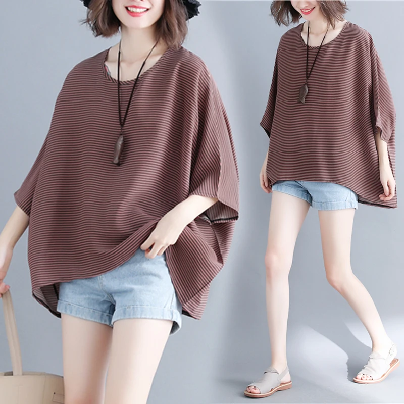 Весна-лето, новая футболка Sle Artistic Batwing Sve, женская одежда больших размеров, асимметричная полосатая основа irt 
Весна-лето, новая футболка Sle Artistic Batwing Sve, женская одежда больших размеров, асимметричная полосатая основа irt