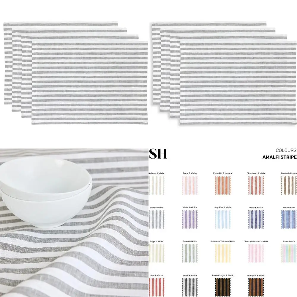 Set of 4 Amalfi Stripe Linen Placemats - Grey & White, 14x19 Inches, Pure Linen
Set of 4 Amalfi Stripe Linen Placemats - Grey & White, 14x19 Inches, Pure Linen