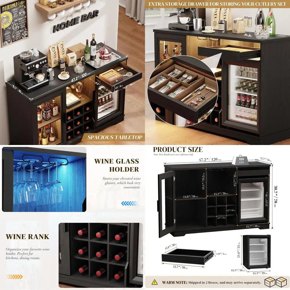LED-Illuminated Large Liquor Cabinet with Glass Holder, Wine Rack, and Human Body Sensor, Black
LED-Illuminated Large Liquor Cabinet with Glass Holder, Wine Rack, and Human Body Sensor, Black